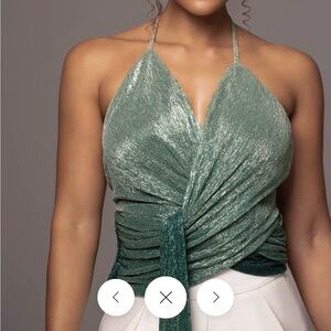 JLUXLABEL Green Bliss Halter Drape Top XS